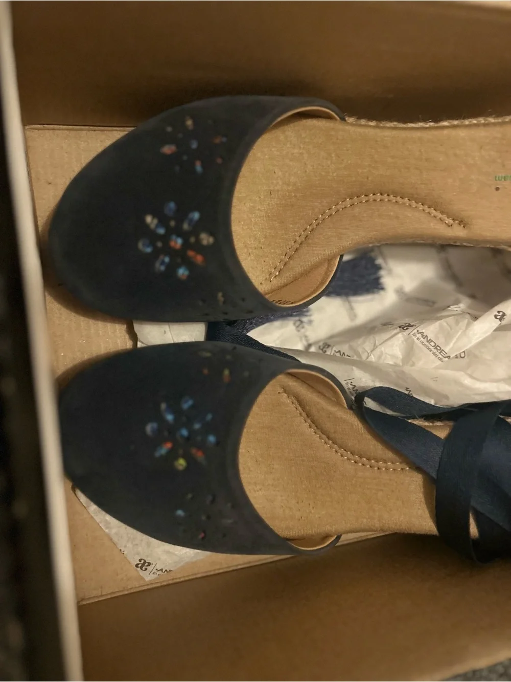 ANDREA FENZI Navy Suede Espadrille Wedge with Ankle Tie